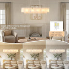 L40in Alabaster Rectangular Chandelier for Dining Room, Modern White Marble Oval Chandeliers for Kitchen Island, Rectangle Chandelier for Dining Table (Dimmable Bulbs INCL)