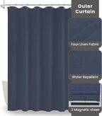Inhousolu Boho Farmhouse Shower Curtain with Fabric Liner Set, Faux Linen Textured, 14 Metal Hooks Luxury Weighted Hem, Washable Wrinkle Free Bath Curtain for Hotel Bathroom 72" W x 72" L Navy Blue