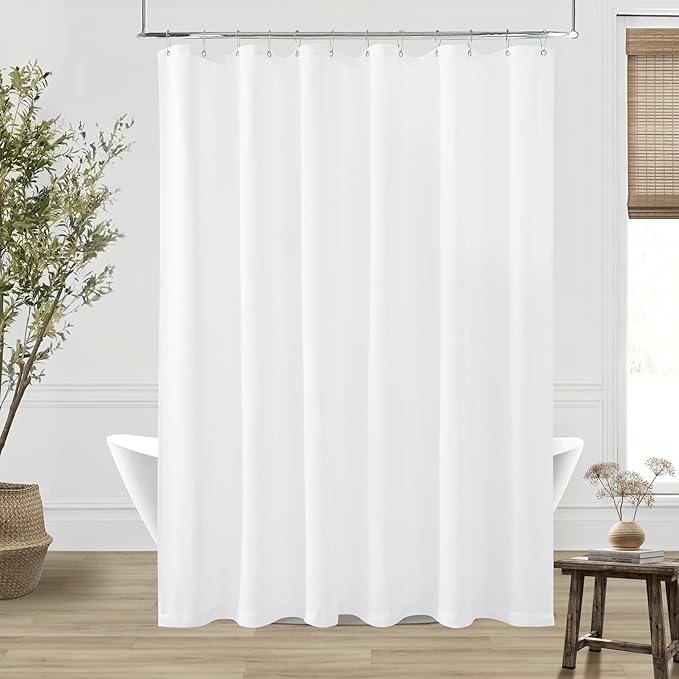 White 80 Inch Long Shower Curtain Linen Cotton Cloth Fabric Shower Curtains for Bathroom with Hooks Set Farmhouse Boho Modern Extra Long Water Repellent Off White Bath Drapes, 72x80 in Length