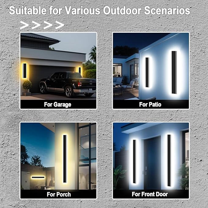 Picico 24in Modern Outdoor Lights,4.33 Inch Wide IP65 Waterproof Long Exterior Light Fixtures Wall Mount,Dimmable Linear Outdoor LED Wall Sconce,Outside Lighting for Garage,Front Door