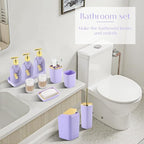 17PCS Bathroom Accessory Set Bathroom Set Purple Bathroom Accessories,Toilet Brush, Trash Can, Qtip Holder Dispenser& 3PCS Soap Dispenser