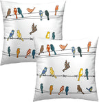 Rowley Birds Throw Pillow Covers 18x18 Set of 2 Colorful Boho Cute Farmhouse Country Nature Modern Square Pillowcases for Couch Sofa Bedroom Living Room Decor
