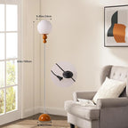 Modern Glass Floor Lamp for Bedroom, 63'' Vintage Mid-Century Floor Lamp with Milky White Frosted Glass Globe Shade for Living Room Corner, Slim Standing Reading Lamp for Office Decor (Signal Brown)