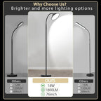 76" LED Floor Lamp, 18W/1800LM Super Bright Reading Standing Lamp,Stepless Dimmable&Adjustable Color Temperature 2700K-6500K w/Remote& Touch Control Lamps for Living Room Bedroom Office Black