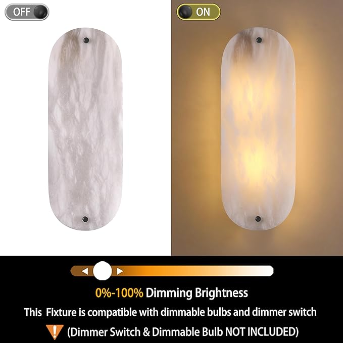 2 Pack 2 Light Oval 14" Alabaster Marble Bathroom Wall Sconce Modern Concise Style Wall Light Fixture,Dark Gray Finish for Bedroom Hallway Bedside