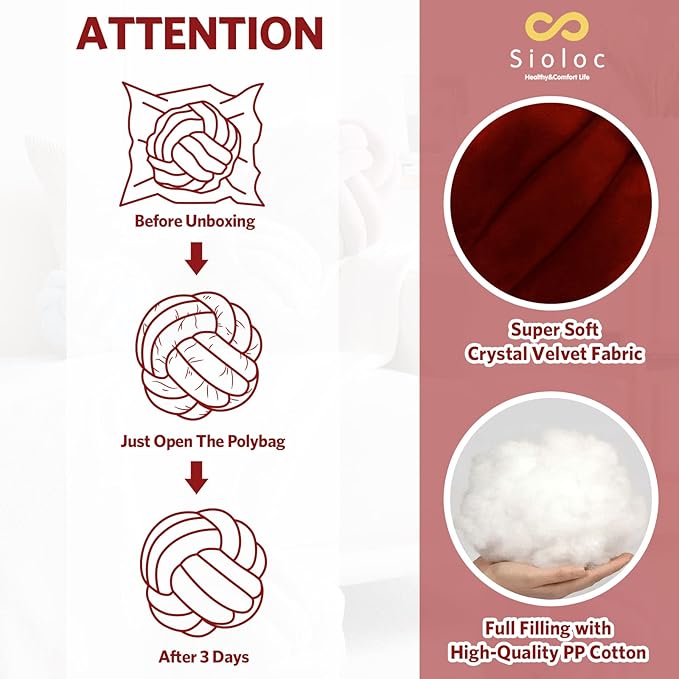 Sioloc Soft Knot Ball Pillows,Round Throw Pillow Cushion Home Decoration Plush Pillow,Throw Knotted Pillow Handmade Round Plush Pillow（10.6inches,Burgundy）