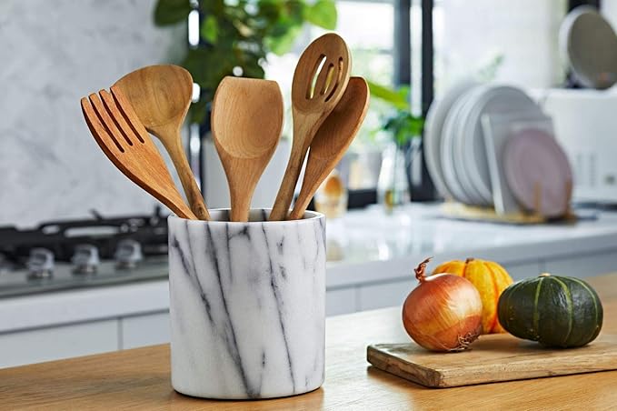 JEmarble Utensil Holder 5.5x6.5 inch(White) Crock Kitchen tools for Cooking Countertop Non-slip large capacity wine cooler