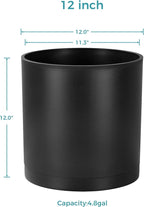 FaithLand 12-Inch Large Modern Cylinder Planter, Thick-Walled Plastic Plant Pot with Drainage Holes and Detachable Saucer, Matte Black, Ideal for Indoor & Outdoor Plants Flowers