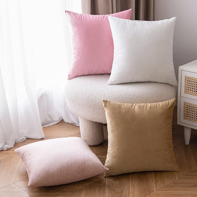 EMEMA Pack of 2 Velvet Throw Pillow Covers Decorative Rectangle Pillowcase Soft Solid Cushion Case for Sofa Bedroom Chair Car 12x20 Inch Khaki