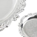 Quluxe Round Platter Serving Tray Metal Reusable Decorative Appetizer Platter Dessert Plate for Kitchen Party Centerpiece Display, 2 Pcs Silver (4 Inch+10 Inch)