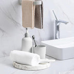 WORHE Natural Marble Decorative Tray for Bathroom Bedroom Kitchen Dresser, Round Vanity Trays for Jewelry, Perfume, Cosmetic, Candle, Countertop Storage Organizer for Home Decor Color White (TP601)