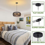 Black Boho Hanging Light Fixture Rattan Chandeliers Drum Pendant Lights for Dinning Room Wicker Chandelier Ceiling Hanging Light Basket Woven Chandelier for Bedroom Hallway Entrance Kitchen Island
