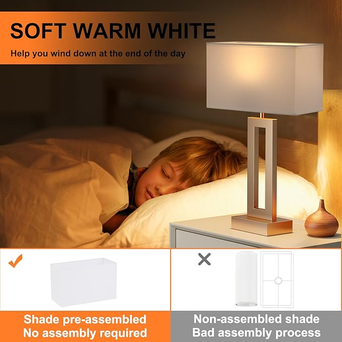 Nightstand Table Lamps for Bedrooms Set of 2 - Touch Bedside Lamp with USB C+A, 3 Way Dimmable Living Room Lamps for End Tables Set of 2(White&Flash-Grey)