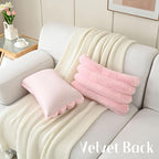 FUTEI Pink Decorative Throw Pillow Covers 12x20 Inch Set of 2, Square Soft Faux Rabbit Fur Big Striped Cushion Cover,Home Decor for Couch Sofa Bed Living Room
