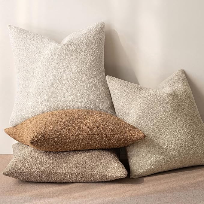 MIULEE 24x24 Decorative Euro Sham Throw Pillows for Bed Set of 2 Textured Boucle Neutral Winter Throw Pillow Covers Brown Accent Solid Couch Pillowcases Sofa Livingroom Home Decor