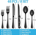 48 Pcs Black Silverware Set with Steak Knives, Stainless Steel Flatware Cutlery Set Service for 8, Kitchen Tableware Set, Utensil Set for Home and Restaurant, Knives Forks Spoon Set, Dishwasher Safe