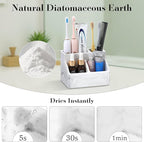 Luxspire Toothbrush Holder, Fast Drying Toothbrush Holders for Bathroom, Diatomaceous Earth Electric Tooth Brush Organizer Toothpaste Holder for Countertop Dresser, Marble White
