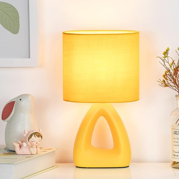 Lampwell LILA Small Table Lamp for Living Room as Bedside Table Lamp for Bedroom,Modern Ceramic Table Lamp,Kids Table Lamp,Night Table Lamp,6.7×3.94×H11.8IN,Bulb Excluded,Yellow Table Lamp