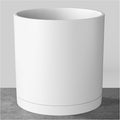 FaithLand 8-Inch Modern Cylinder Planter, Thick-Walled Plastic Plant Pot with Drainage Holes and Detachable Saucer, Matte White, Ideal for Indoor & Outdoor Plants Flowers