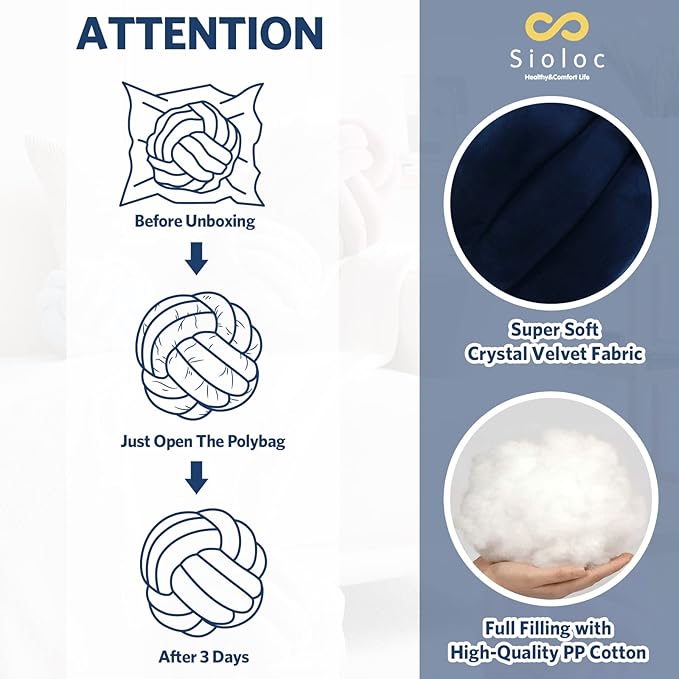 Sioloc Soft Knot Ball Pillows,Round Throw Pillow Cushion Home Decoration Plush Pillow,Throw Knotted Pillow Handmade Round Plush Pillow（10.6inches,Navy）