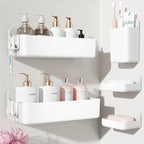 Nieifi Adhesive Wall Shelf, Shower Sheves 5 Pack with Soap Holder, Shower Organizer for Bathroom Organization, White