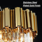 L35.4 Linear Crystal Chandelier Modern Luxury Gold Rectangle Chandeliers for Dining Room Contemporary Oval Raindrop Pendant Ceiling Light Fixture for Kitchen Island Entryway 10 Lights
