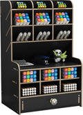 Marbrasse Wooden Desk Organizer, Multi-Functional Pen Holder, Desktop Stationary Organizer, Storage Rack for School Home Office Art Supplies (B16-Black)