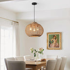 16.94" Rattan Pendant Light,Boho Wicker Chandelier Woven Water Plants, of Kitchen Island Farmhouse Dining Room,Entryway Foyer