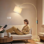 Ambimall Dimmable Arc Floor Lamp with Remote, Color Temperatures and Brightness Adjustable, Arched Floor Lamp with Rotating Head, Over Couch Arched Reading Light for Living Room (Deep Beige and Gold)