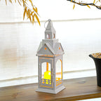 TRIROCKS Rustic Style Metal Candle Lantern 13'' High Decorative Outdoor Lantern Candle Holder with Tempered Glass House Shape for Home Living Room Garden Patio Parties Indoors Outdoors (White)