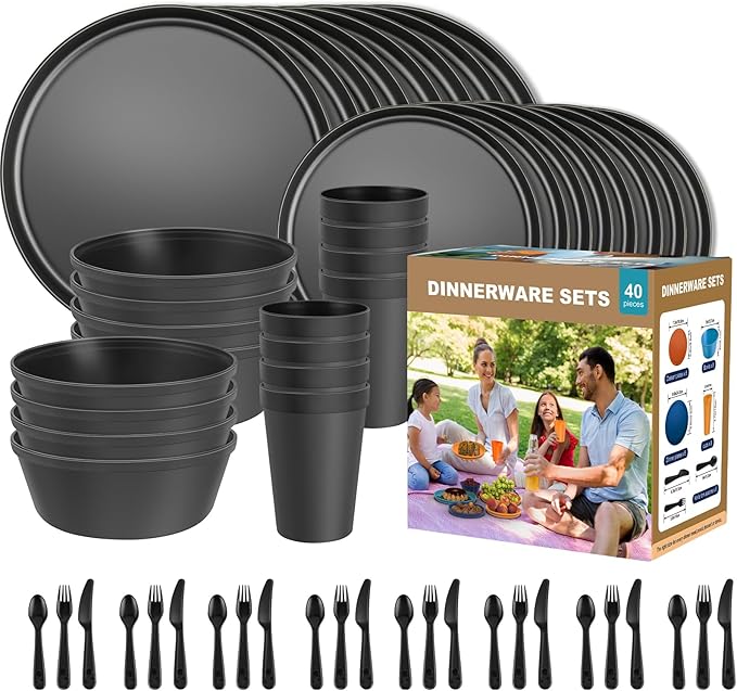 40-Piece Unbreakable Kids Dinnerware Set for Toddlers & Children, BPA-Free & Easy-Clean PP Plates and Bowls, Microwave & Dishwasher Safe, Complete Family Pack (Service for 8)