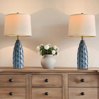 Ceramic Table Lamps Set of 2, 23.75" Modern Farmhouse Bedside Lamp - Blue Nightstand Lamps for Bedroom, Boho Living Room End Tables, Small Office Desk Lamp Decor