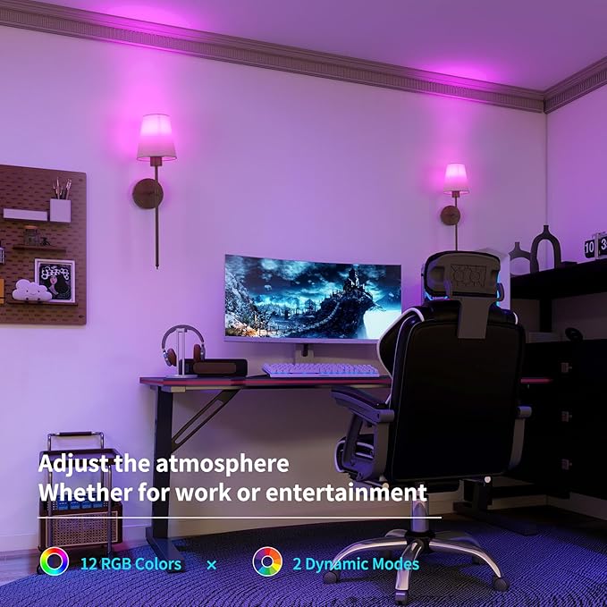 Battery Operated Wall Sconces Set of 2, Walnut Color Wall Lamp 5000 mAh Rechargeable Bulb with 12 RGB Colors Dimmable Wall Sconce for Living Room Bedroom