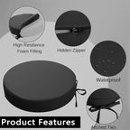 idee-home Outdoor Bistro Chair Cushions, 15”x15”x 3” Thick Outdoor Round Seat Cushions Set of 4 with Ties, Waterproof Round Patio Furniture for Garden