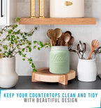 Comfify Wide Mouth Mason Jar Utensil Holder Decorative Kitchenware Organizer Crock, Dishwasher Safe - Kitchen Caddy Green, Large Size 7" Hight