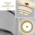 BUXVRCS Semi Flush Mount Ceiling Light Fixture, Modern Light Fixtures Ceiling Mount with Fabric Shade, 3-Light Double Drum Lighting Fixtures Close to Ceiling Light for Bedroom (Black)