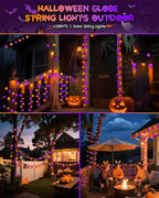 LORRYTE 2-Pack 100 LED 64FT Purple and Orange Solar Halloween Lights, Outdoor Waterproof Solar Globe String Lights with 8 Lighting Modes, Halloween Outdoor Decorations for Garden Party