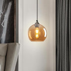 Amber Glass Pendant Lights Kitchen Island Lighting Globe Pendant Light Fixtures Modern Pendant Lighting for Bedroom Living Dining Room Light Fixture (7.87 in, 1 Pack)