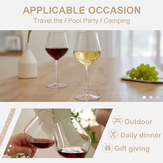 MICHLEY Floating Wine Glasses for Pool Unbreakable Tritan Plastic Red Wine Glasses with Stem Poolside Floating Cups 18.5 OZ, Dishwasher Safe, Set of 2