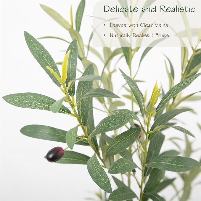 Bellacat 8ft Super Fuller Faux Olive Tree with Multiple Real Wood Trunks, 96in Olive Trees Artificial Indoor with Realistic Fruits & Leaves, Fake Olive Tree for Indoor & Outdoor Home Office Décor