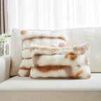 FUTEI Brown White Decorative Throw Pillow Covers 26x26 Inch Set of 2,Soft Fuzzy Faux Rabbit Fur Euro Pillow Shams with Raised Texture,Neutral Boho Home Decor for Couch Bed Living Room