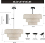 19.7" Black Drum Chandelier 4-Light Vintage Modern Chandelier Light Fixture with Linen Shade Retro Farmhouse Drum Chandeliers for Dining Room, Kitchen Island, Foyer, Entryway Bedroom