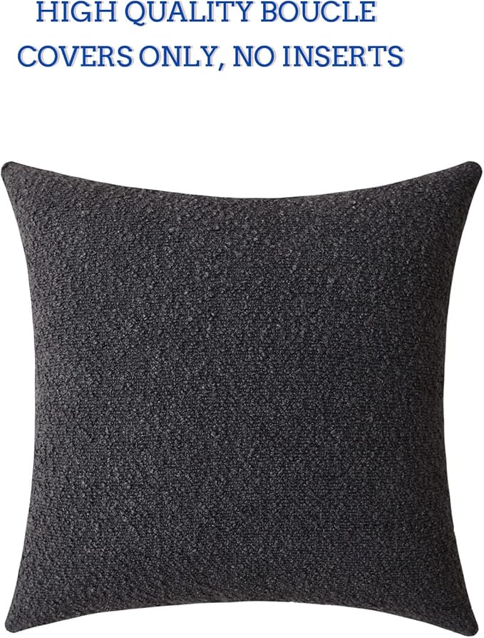 Jeneoo Graphite Grey Decorative Square Thick Accent Throw Pillow Covers Fine Textured Boucle Couch Cushion Cases for Sofa Decor, Set of 1, 24 x 24 Inch
