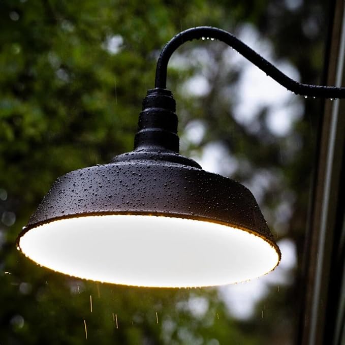 Steel Lighting Co. Redondo Barn Light | Outdoor Wall Mounted | 20 inch Dome | 23 inch Gooseneck | Large Farmhouse Warehouse Light Made in America | Matte Black Exterior/Matte Black Interior