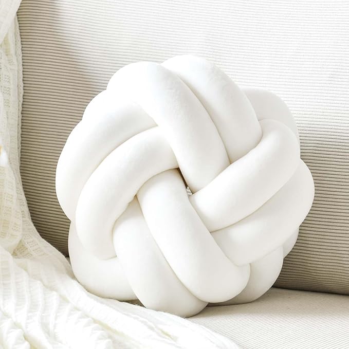 Uvvyui Knot Pillow Ball, Soft White Home Decor Knotted Pillows, Cute 11" Knot Pillow Round Velvet Plush Throw Pillow, Aesthetic Decorative Pillows for Bed, Floor, Couch, Bedroom