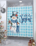 Snowman Christmas Shower Curtain, Let It Snow Winter Holiday Shower Curtains Set with Hooks, Blue White Buffalo Plaid Waterproof Fabric Bathroom Curtains Decor Home Accessories,Stall 36 X 72 Inch