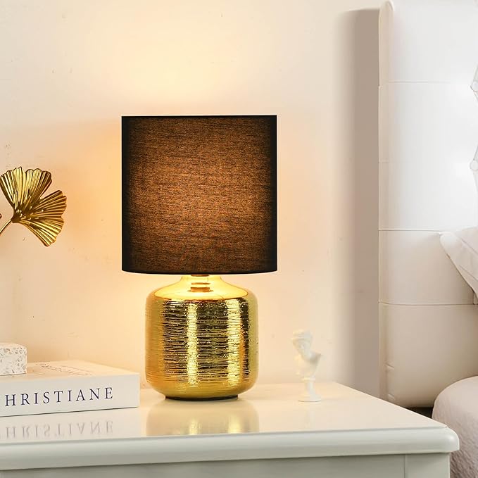 Lampwell Beno Small Table Lamp for Living Room as Bedside Table Lamp for Bedroom,Modern Ceramic Table Lamp,Kids Table Lamp,Night Table Lamp,Φ6.3×H11.81IN,Bulb Excluded,Black Gold Table Lamp