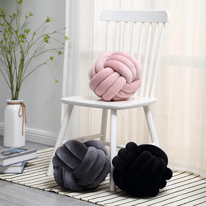 Petrella Knot Pillow Throw Pillows Ball Round Cute Throw Pillows Home Decor Cushion Decorative Aesthetic Spandex,Dark Gray 11inch