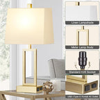 23.5" Touch Control Table Lamps, Metal Bedside Lamp for Bedroom Set of 2 with USB A+C Ports & AC Outlet, 3-Way Dimmable Nightstand Lamp for Living Room (LED Bulb Included)