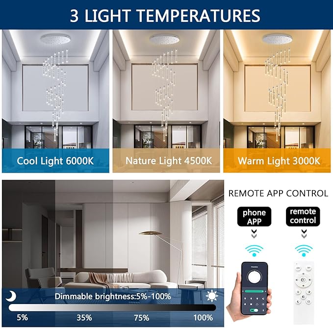 30-Light 197'' High Ceiling Chandeliers Modern Crystal Chandeliers for Entryway Long Spiral LED Dimmable Chandelier Flush Mount Ceiling Staircase Foyer Living Room Sloped ceilings Light Fixture